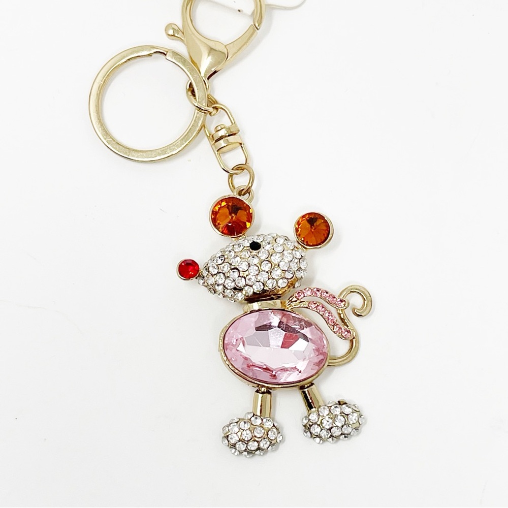NWT Crystal Mouse Rhinestone-Adorned Keychain Purse Handbag Charm Key-Chain